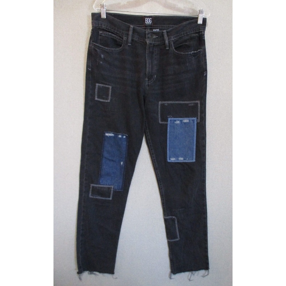 BDG Urban Outfitters Mens Black Patchwork Dad Slim Taper Fit Jeans Size 30x32